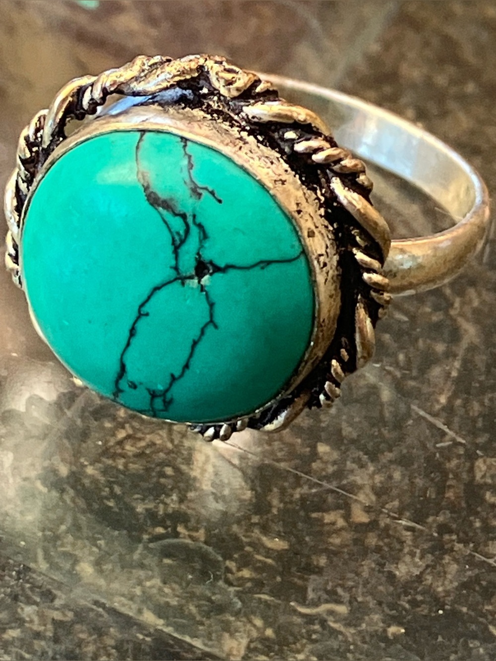 Vintage Turquoise Sterling Silver Ring -  7